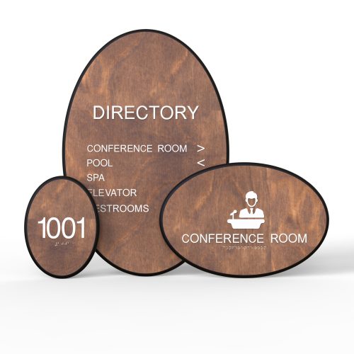 WS7693 | Ellipso Wood Wayfinding Sign <strong>Minimum – 1 Pieces (Any Text)</strong>