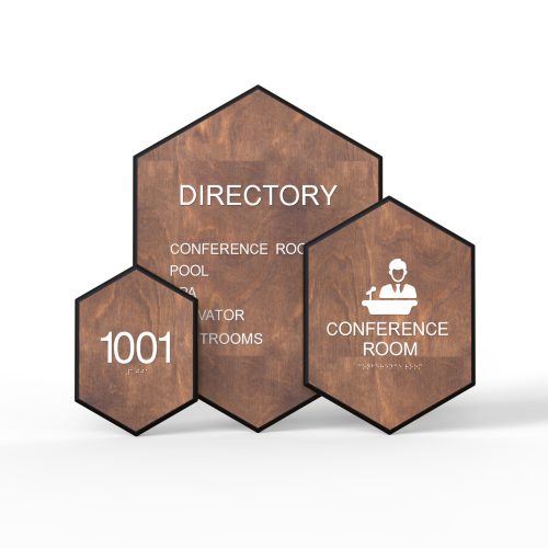 WS7697 | Hexalong Wood Wayfinding Sign <strong>Minimum – 1 Piece</strong>